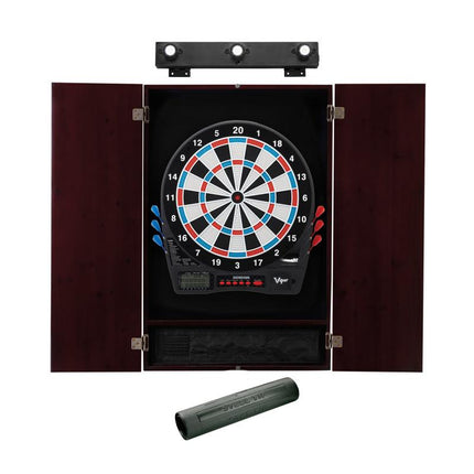 Viper Showdown Electronic Dartboard, Metropolitan Mahogany Cabinet, Padded Dart MAt & Shadow Buster Dartboard Lights Darts Viper 