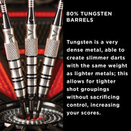 Three silver darts with textured grips in a red dartboard