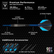 Load image into Gallery viewer, Viper Black Flux 90% Tungsten Steel or Soft Tip Conversion Darts Blue 20 Grams
