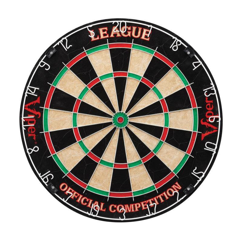 Viper League Sisal Dartboard, Hudson Mahogany Cabinet, Shadow Buster Dartboard Lights & "The Bull Starts Here" Throw Line Marker Darts Viper 