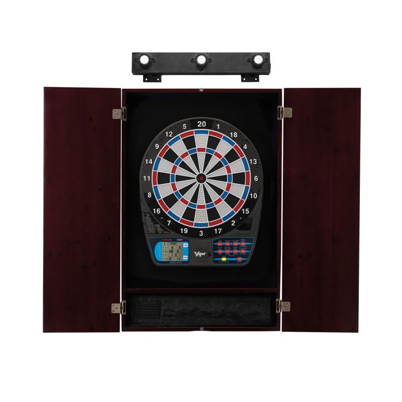 Viper 787 Electronic Dartboard, Metropolitan Mahogany Cabinet & Shadow Buster Dartboard Lights Darts Viper 