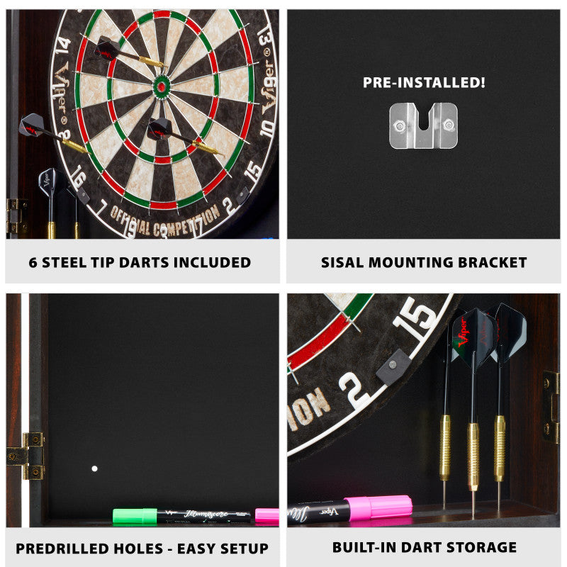 Viper Vault Deluxe Dartboard Cabinet with Shot King Sisal Dartboard and Illumiscore Scoreboard