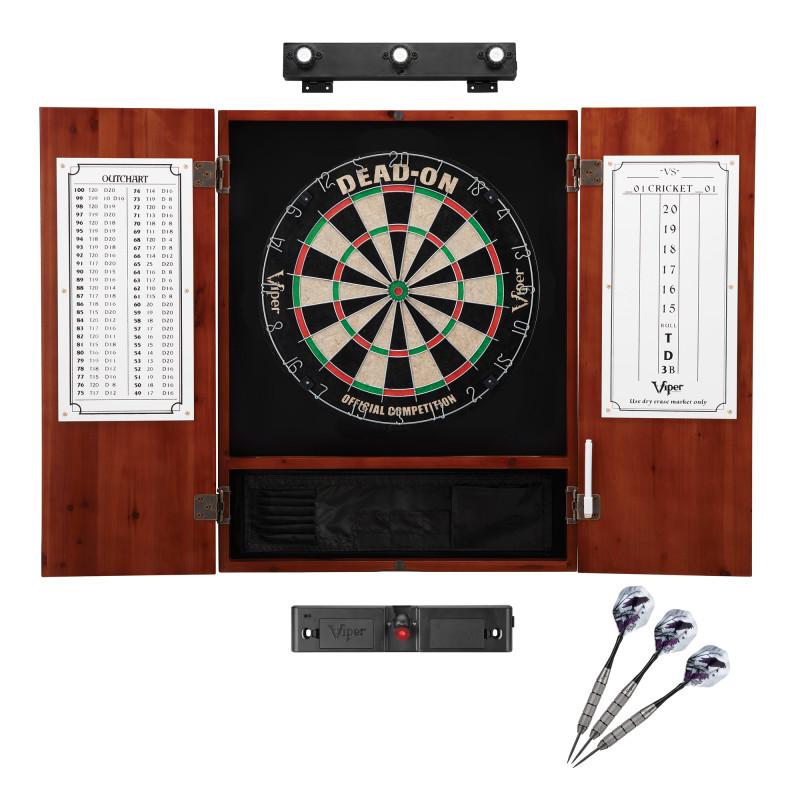 Viper Dead On Sisal Dartboard, Metropolitan Cinnamon Cabinet, Shadow Buster Dartboard Lights & Laser Throw Line Marker Darts Viper 