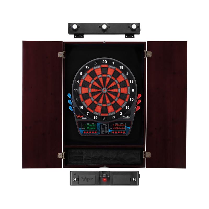 Viper Orion Electronic Dartboard, Metropolitan Mahogany Cabinet, Laser Throw Line & Shadow Buster Dartboard Light Bundle Darts Viper 