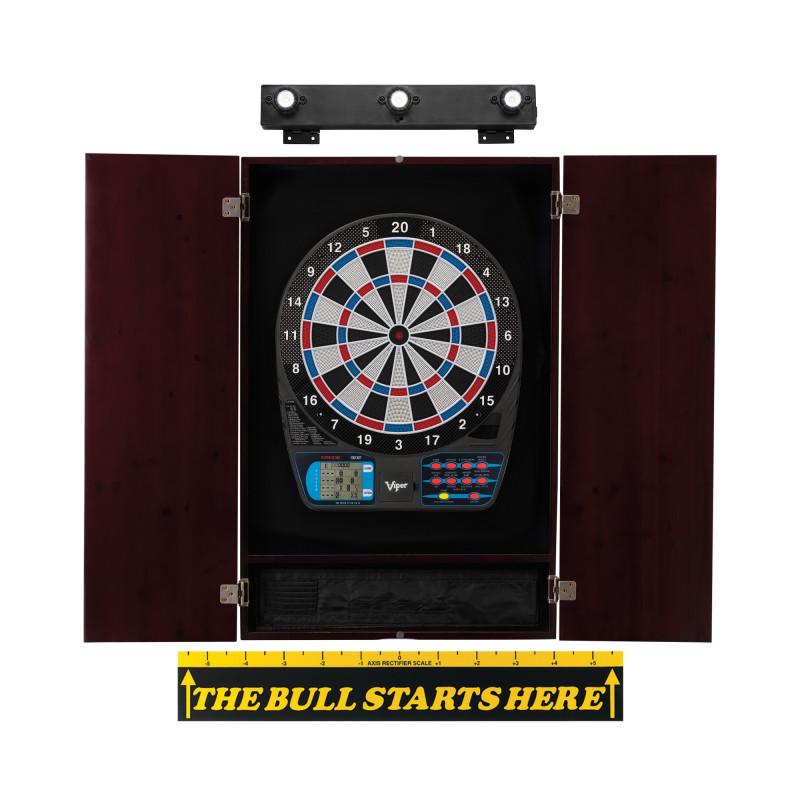 Viper 787 Electronic Dartboard, Metropolitan Mahogany Cabinet, "The Bull Starts Here" Throw Line Marker & Shadow Buster Dartboard Lights Darts Viper 