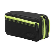 Black dart case with neon yellow trim, zipper pocket, and carrying handle