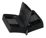 Black nylon dart case with quilted interior and foam dividers, shown open