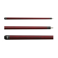 Three billiard cues with dark red shafts and black ferrules, displayed horizontally in stacked rows