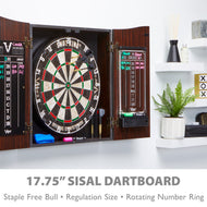 Viper Vault Deluxe Dartboard Cabinet with Shot King Sisal Dartboard and Illumiscore Scoreboard