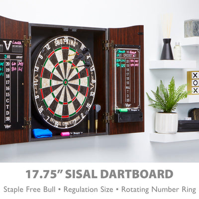 Viper Vault Deluxe Dartboard Cabinet with Shot King Sisal Dartboard and Illumiscore Scoreboard