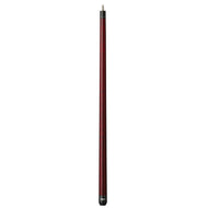 Billiards cue with dark red shaft, black grip section at bottom, and silver ferrule at top