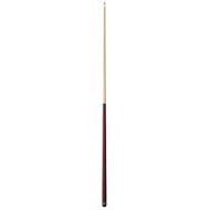Light wood cue stick with dark red wrapped lower section and black ferrule at the bottom