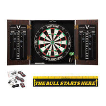 Load image into Gallery viewer, Viper Stadium Cabinet with Shot King Sisal Dartboard, Steel Tip Accessories Kit &amp; &quot;The Bull Starts Here&quot; Throw Line Marker Darts Viper 
