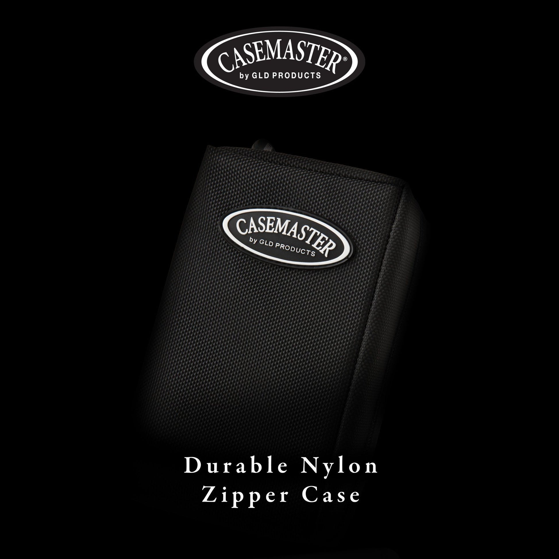 Black nylon zipper case with textured surface and Casemaster oval logo badge