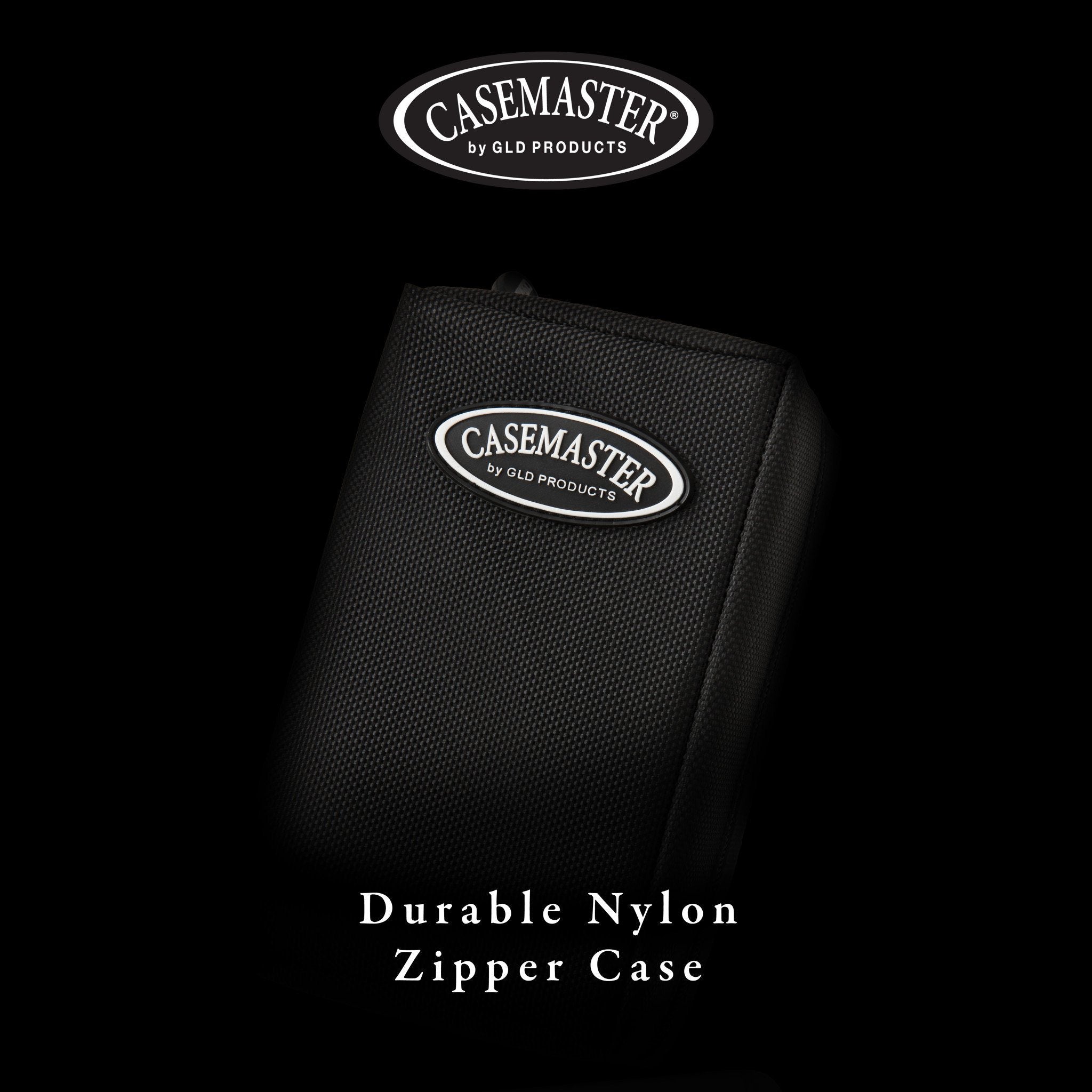 Black nylon zipper case with textured surface and Casemaster oval logo badge