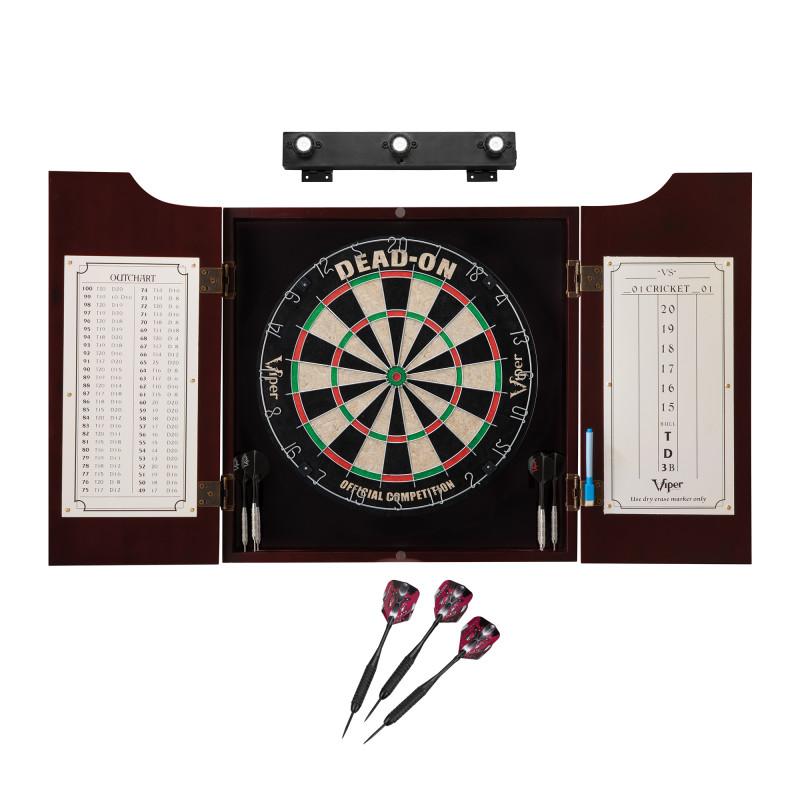 Viper Dead On Sisal Dartboard, Hudson Cabinet, Black Mariah Steel Tip Darts & Shadow Buster Dartboard Light Bundle Darts Viper 