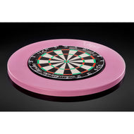 Pink circular dart surround with standard dartboard mounted in center
