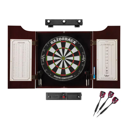 Viper Razorback Sisal Dartboard, Hudson Mahogany Cabinet, Shadow Buster Dartboard Lights & Laser Throw Line Darts Viper 