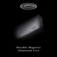Casemaster black aluminum rectangular case with magnetic closure and oval logo on front
