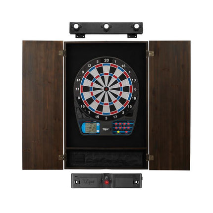 Viper 787 Electronic Dartboard, Metropolitan Espresso Cabinet, Laser Throw Line & Shadow Buster Dartboard Light Bundle Darts Viper 