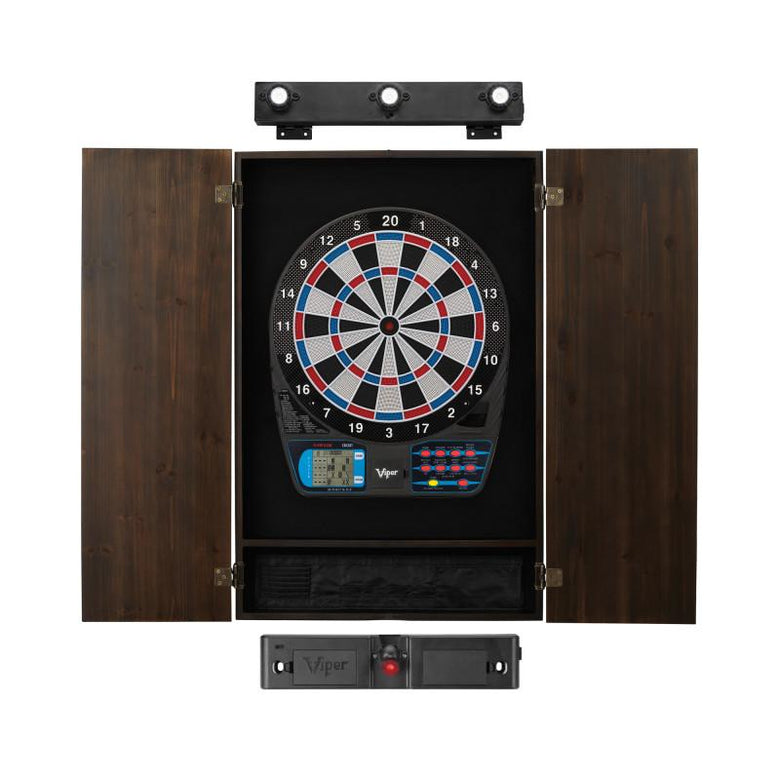 Viper 787 Electronic Dartboard, Metropolitan Espresso Cabinet, Laser Throw Line & Shadow Buster Dartboard Light Bundle Darts Viper 