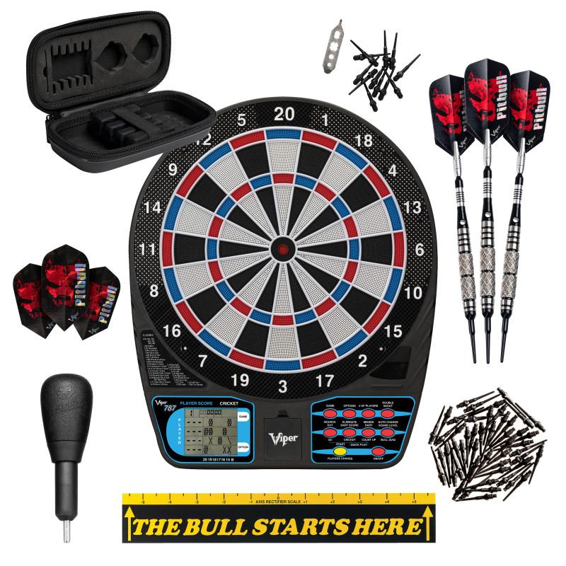 Viper 787 Electronic Dartboard, Pitbull Soft Tip Darts, 50ct Dart Tips, "The Bull Starts Here" Throw Line Marker & Tip Remover Tool Darts Viper 