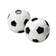 Two white and black soccer balls with hexagonal and pentagonal panel pattern