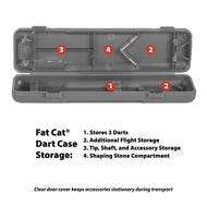 Open gray dart case with numbered compartments for storing darts and accessories
