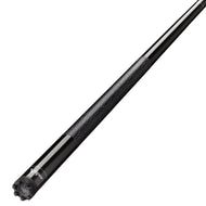 Black billiards cue stick with textured grip wrap and black rubber tip end
