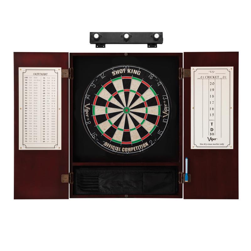 Viper Shot King Sisal Dartboard, Metropolitan Mahogany Cabinet & Shadow Buster Dartboard Lights Darts Viper 