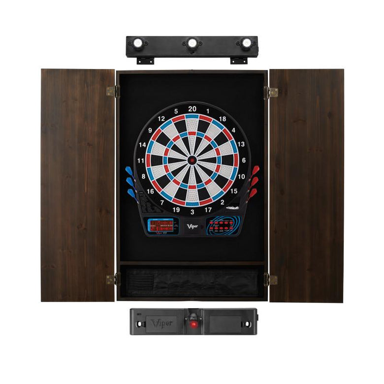 Viper 777 Electronic Dartboard, Metropolitan Espresso Cabinet, Laser Throw Line & Shadow Buster Dartboard Light Bundle Darts Viper 