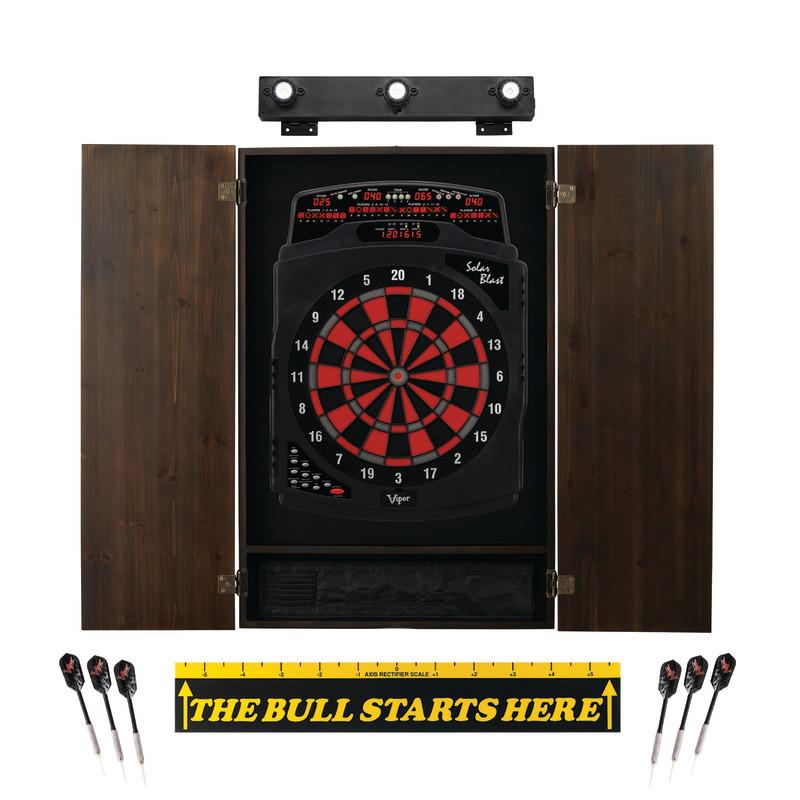 Viper Solar Blast Electronic Dartboard, Metropolitan Espresso Cabinet, Throw Line Marker & Shadow Buster Dartboard Light Bundle Darts Viper 