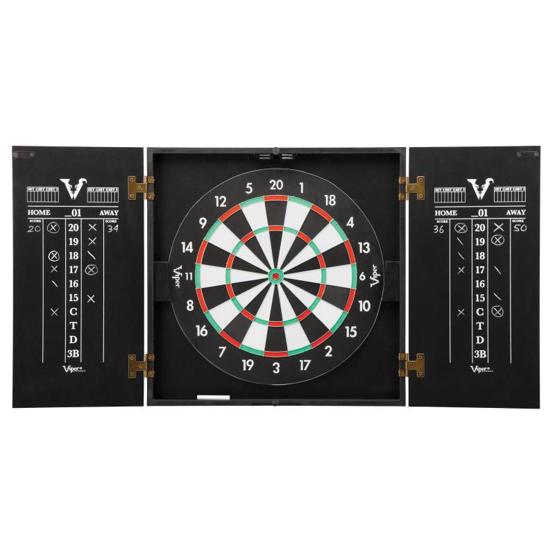 Viper Hideaway Cabinet with Coiled Paper Dartboard, "The Bull Starts Here" Throw Line Marker & Steel Tip Dart Accessories Kit Darts Viper 