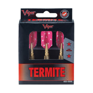 Viper Termite dart set showing three pink flights with white stars and brass-colored tips in black packaging