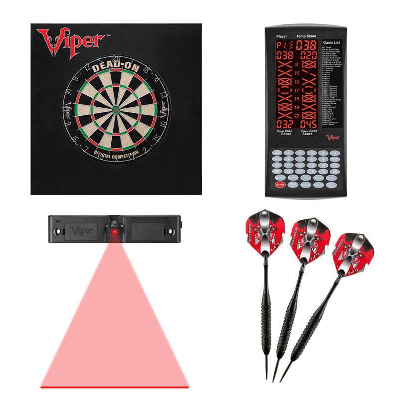 Viper Dead-On Bristle Dartboard, ProScore, Black Mariah Steel Tip Darts 22 Grams, Dart Laser Line, and Wall Defender II Darts Viper 