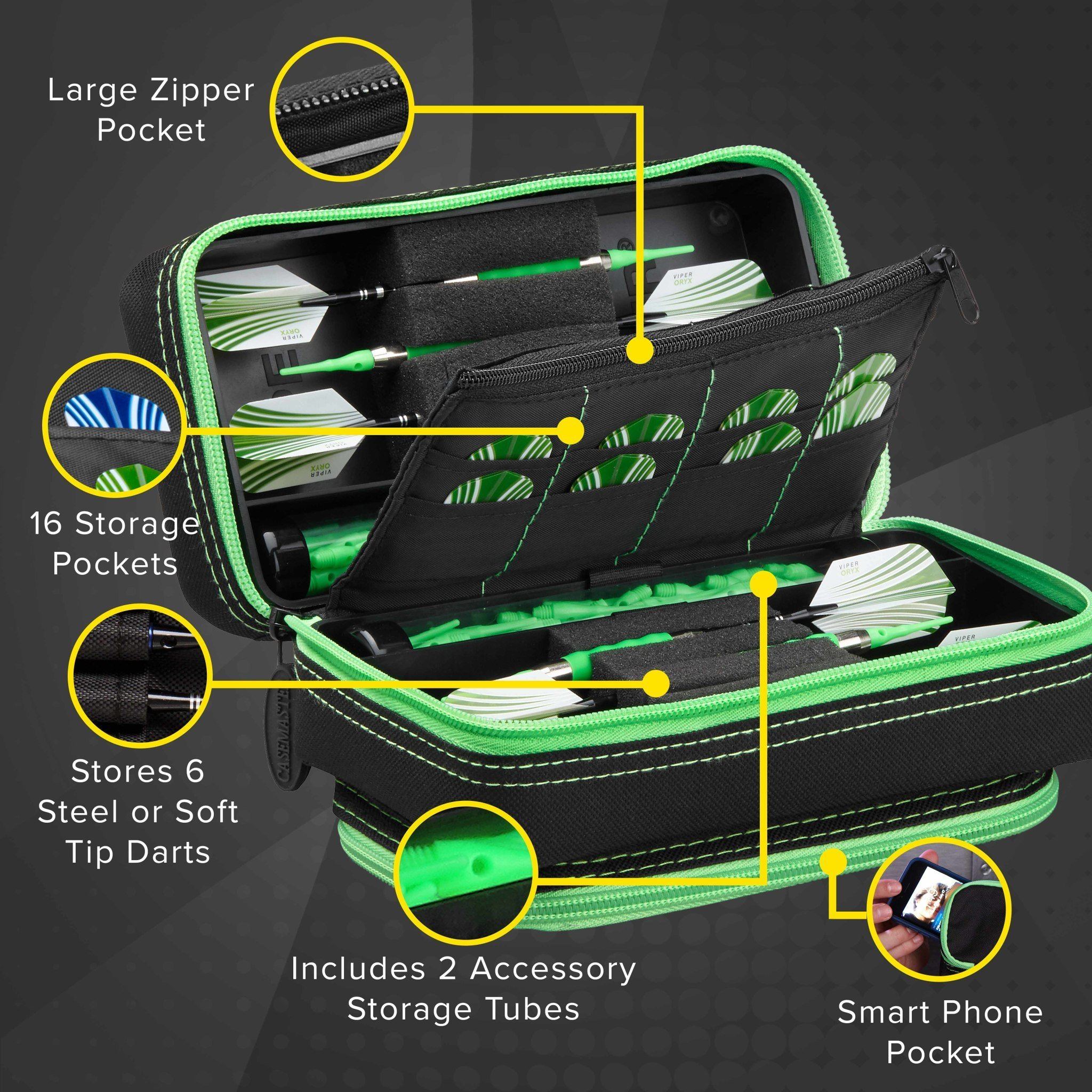 [REFURBISHED] Casemaster Plazma Pro Dart Case Black with Green Trim and Phone Pocket Refurbished Refurbished GLD Products 