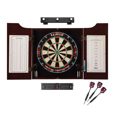 Viper League Sisal Dartboard, Hudson Mahogany Cabinet, Shadow Buster Dartboard Lights & Laser Throw Line Darts Viper 