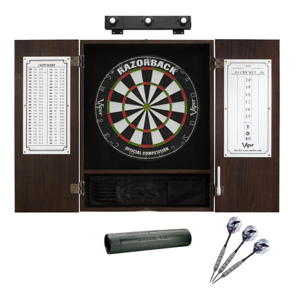 Viper Razorback Sisal Dartboard, Metropolitan Espresso Cabinet, Shadow Buster Dartboard Lights & Padded Dart Mat Darts Viper 