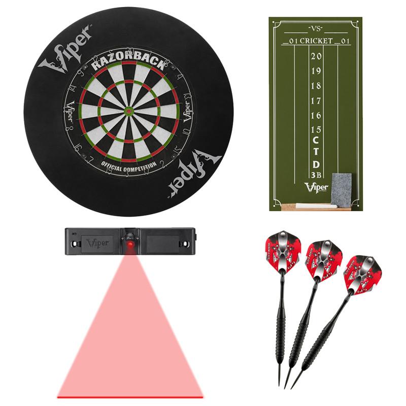 Viper Razorback Sisal/Bristle Dartboard with 22 Gram Steel Tip Darts, Laser Dart Throwline, Round Wall Defender & Small Chalk Scoreboard Darts Viper 