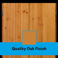 Light oak wood dartboard cabinet with metal side handles