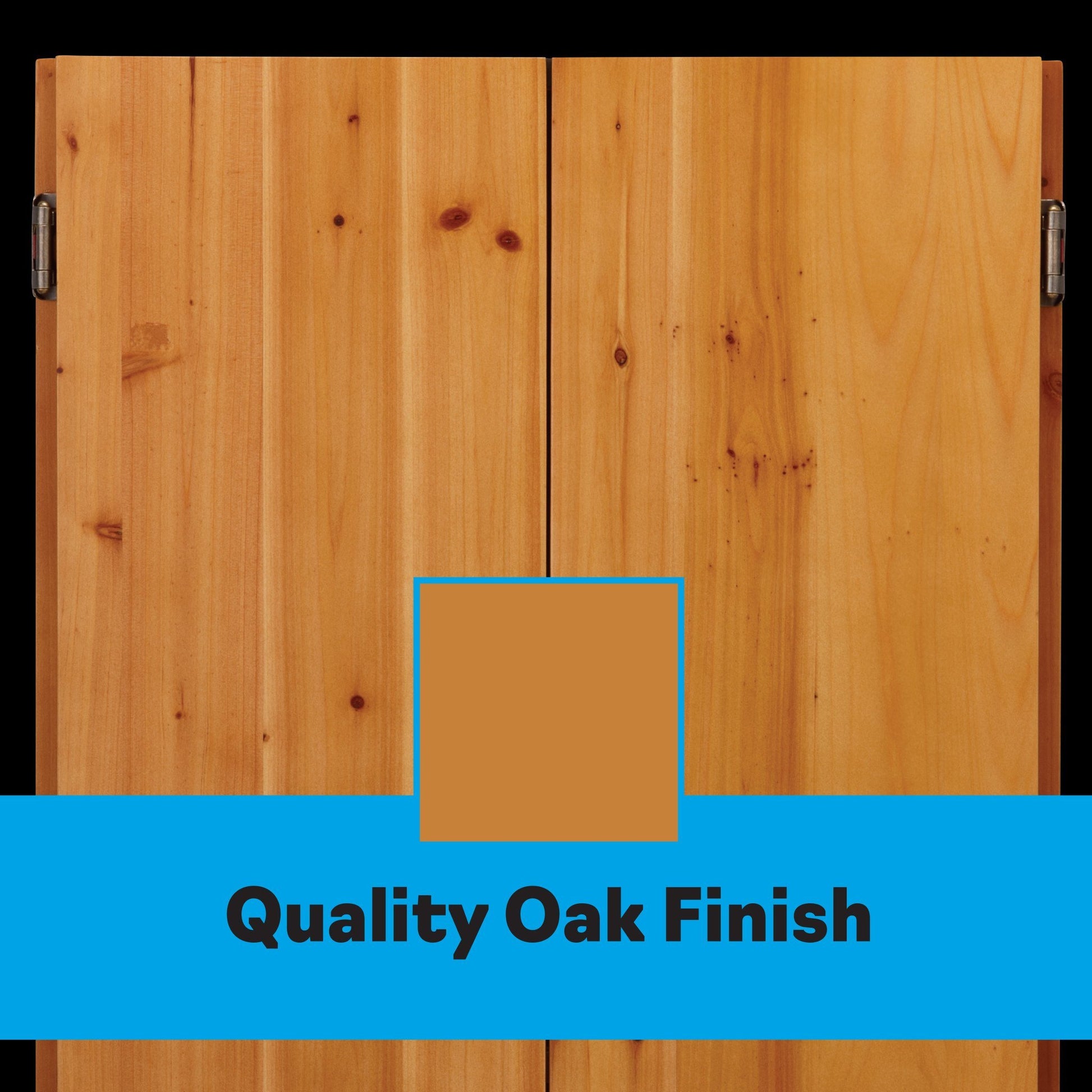 Light oak wood dartboard cabinet with metal side handles