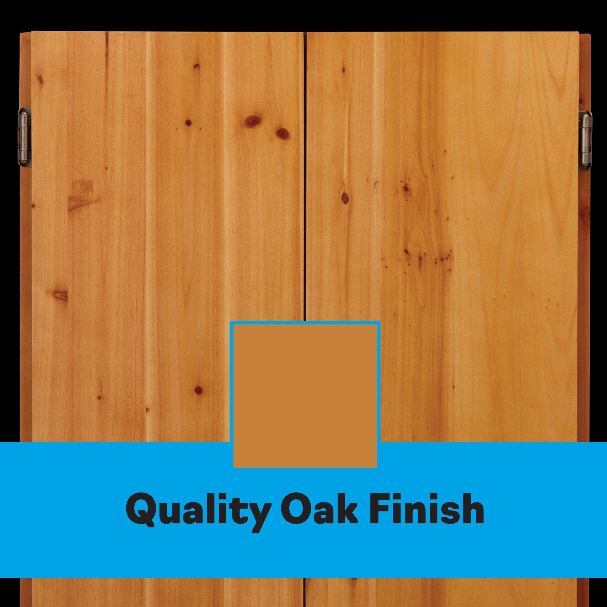 Light oak wood dartboard cabinet with metal side handles