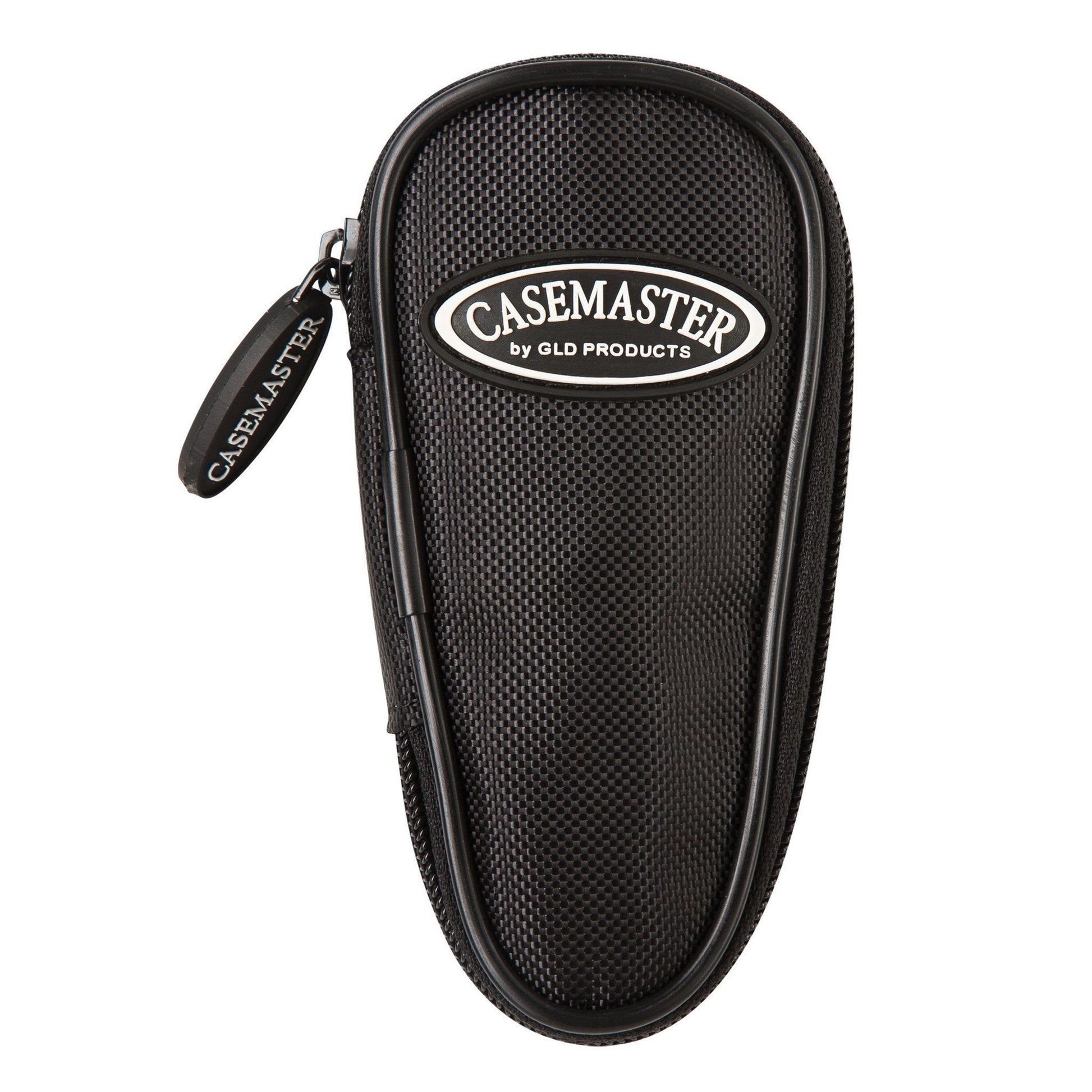 Black mesh dart case with Casemaster badge and zippered wrist strap