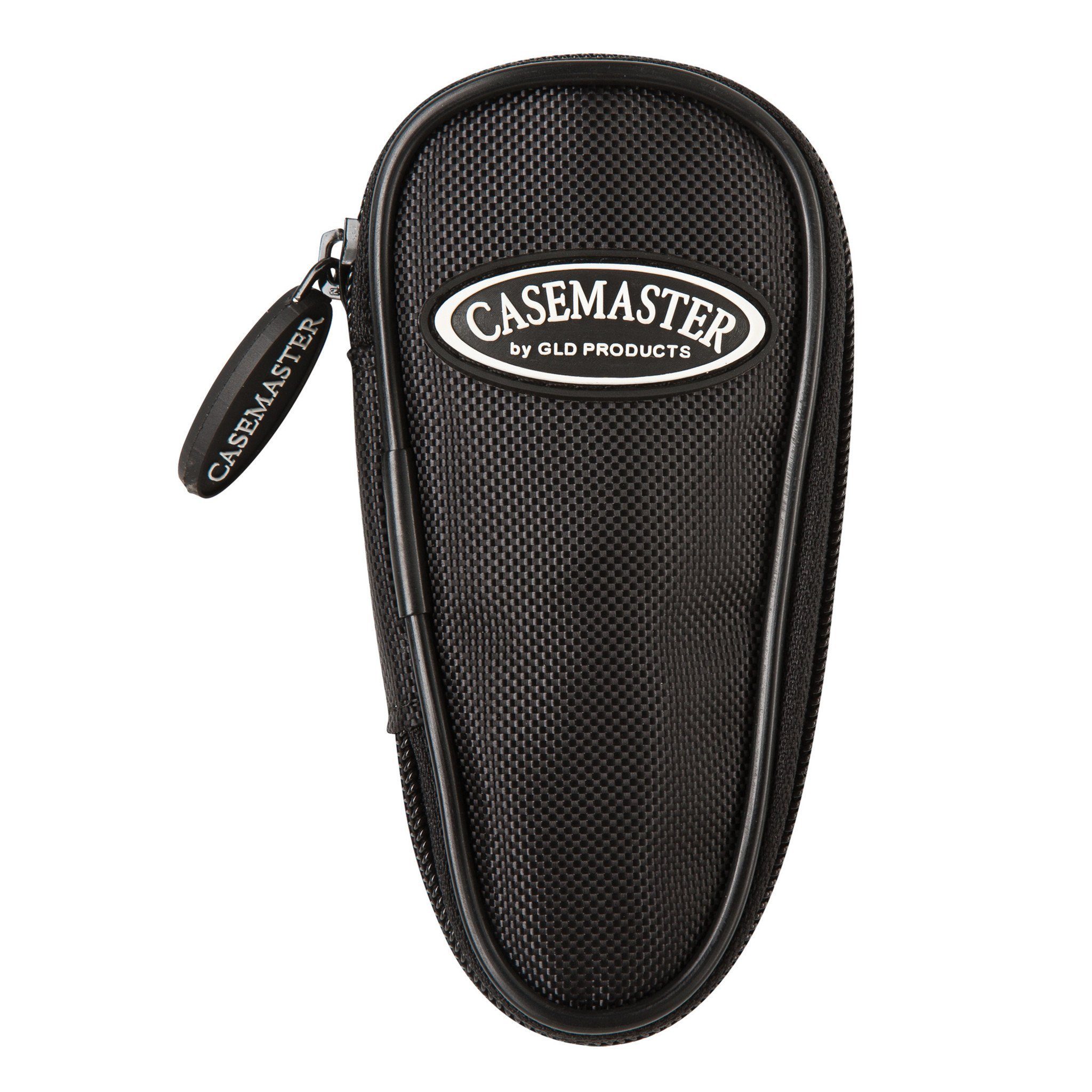 Black mesh dart case with Casemaster badge and zippered wrist strap