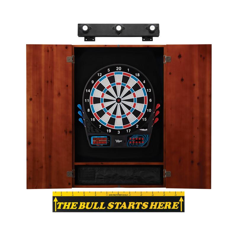 Viper 777 Electronic Dartboard, Metropolitan Cinnamon Cabinet, Throw Line Marker & Shadow Buster Dartboard Light Bundle Darts Viper 