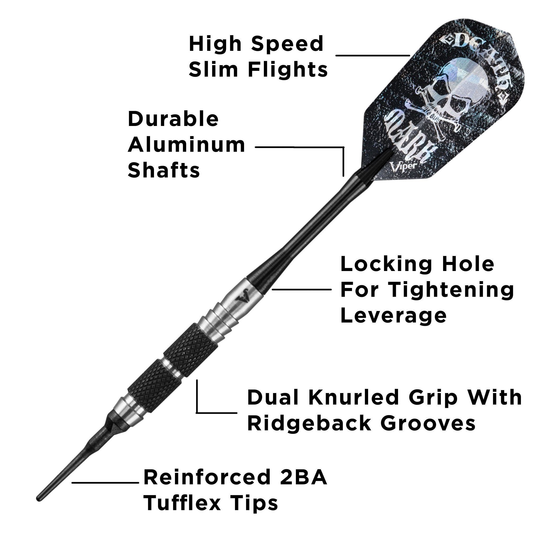 [REFURBISHED] Viper Desperado 80% Tungsten Death Mark Soft Tip Darts 1 Knurled Ring 18 Grams Refurbished Refurbished GLD Products 