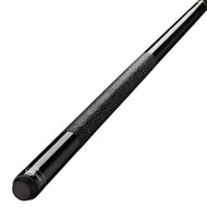 Black billiard cue stick with textured grip section and solid black ferrule and butt end