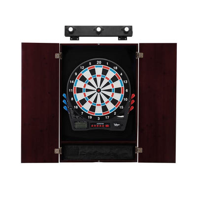 Viper Showdown Electronic Dartboard, Metropolitan Mahogany Cabinet & Shadow Buster Dartboard Lights Darts Viper 