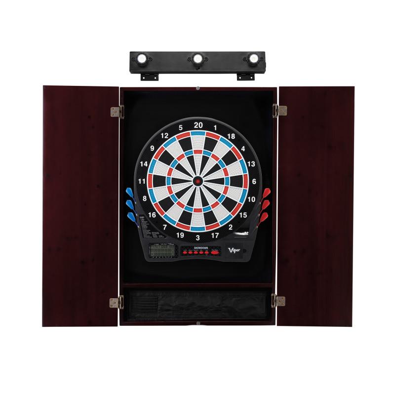 Viper Showdown Electronic Dartboard, Metropolitan Mahogany Cabinet & Shadow Buster Dartboard Lights Darts Viper 