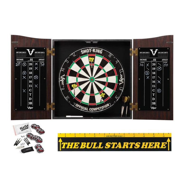 Viper Vault Cabinet with Shot King Sisal Dartboard, Steel Tip Dart Accessories Kit & "The Bull Starts Here" Throw Line Marker Darts Viper 